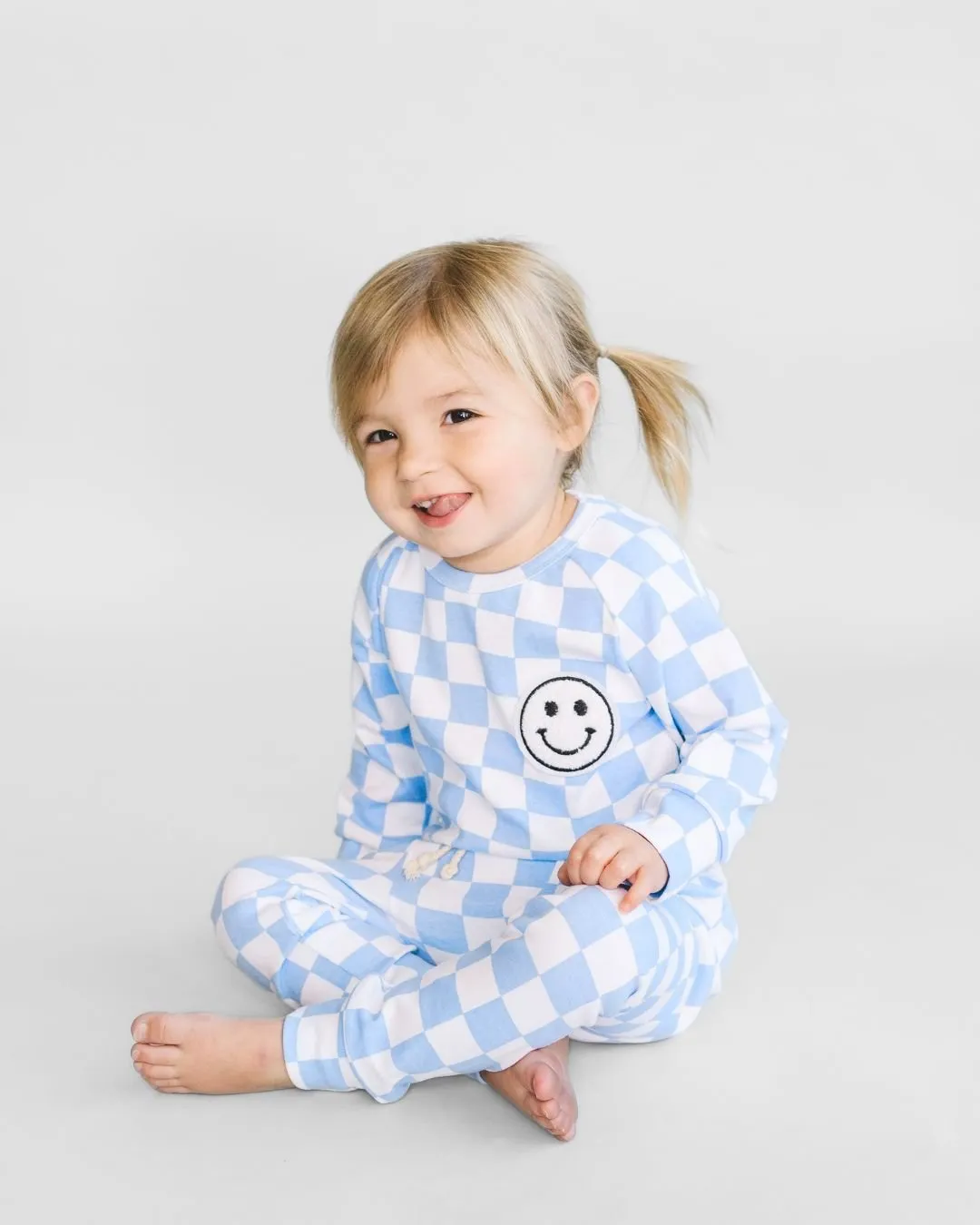 Checkered Smiley Lounge Set | Blue