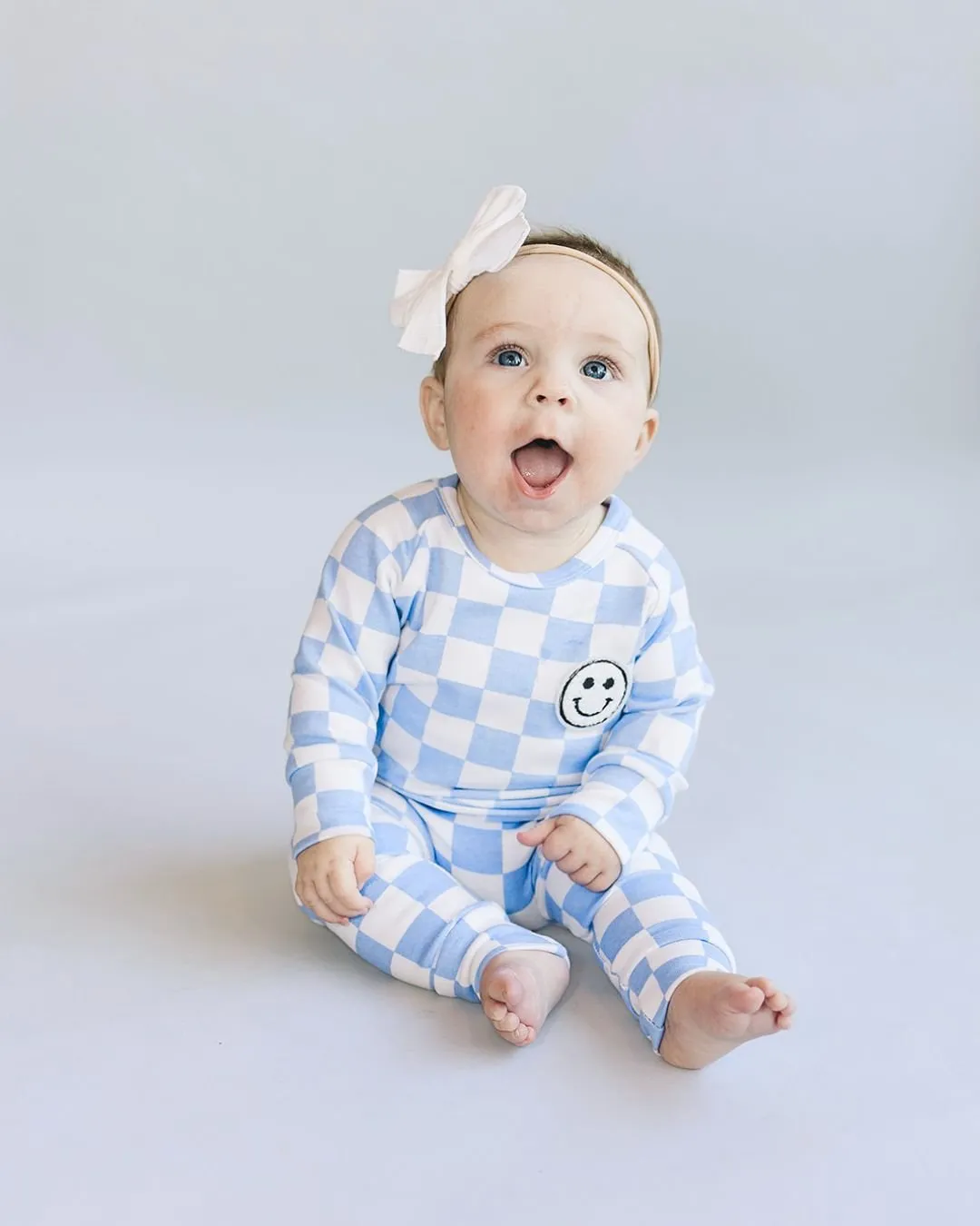 Checkered Smiley Lounge Set | Blue