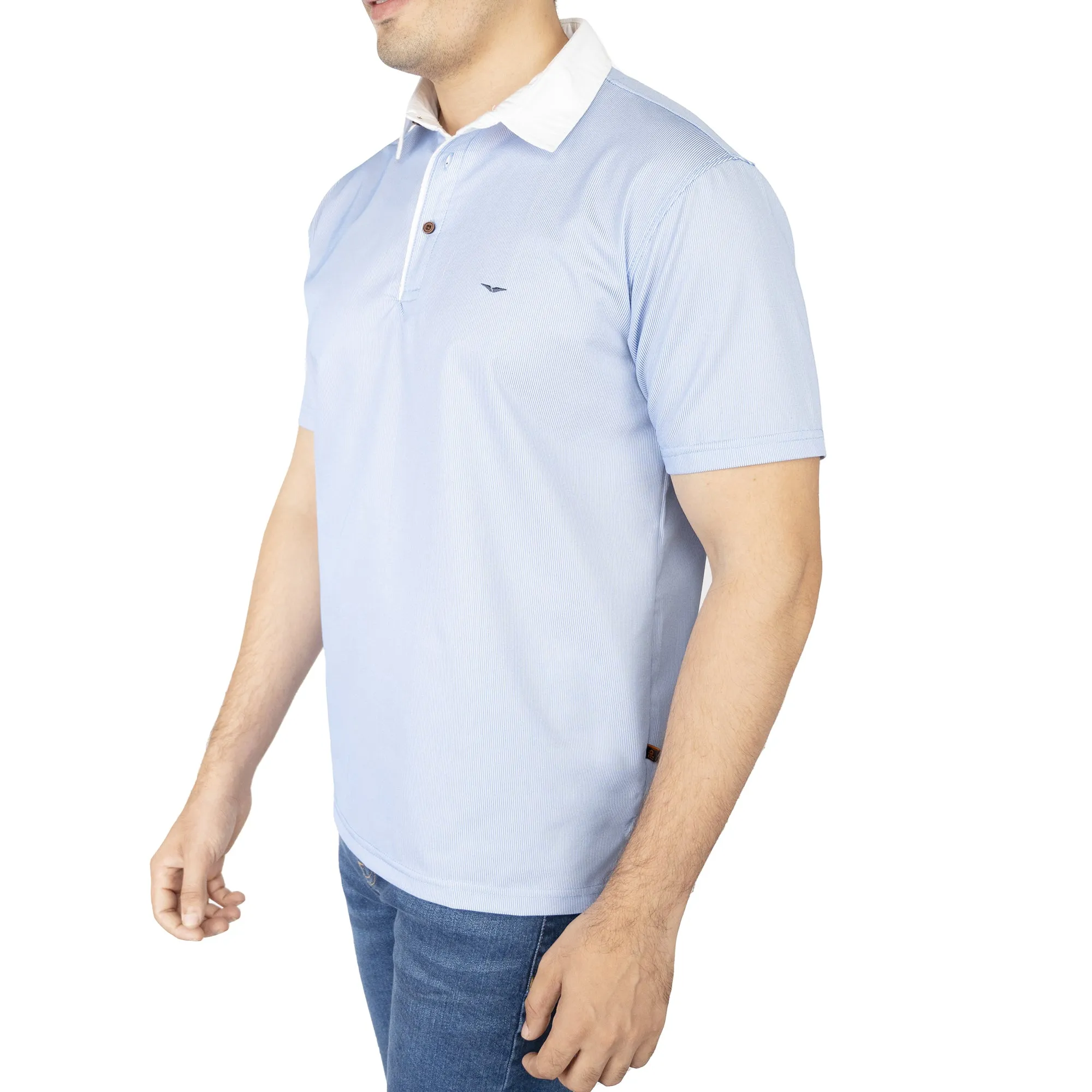 Classic Collar Polo Shirt-Sky/White