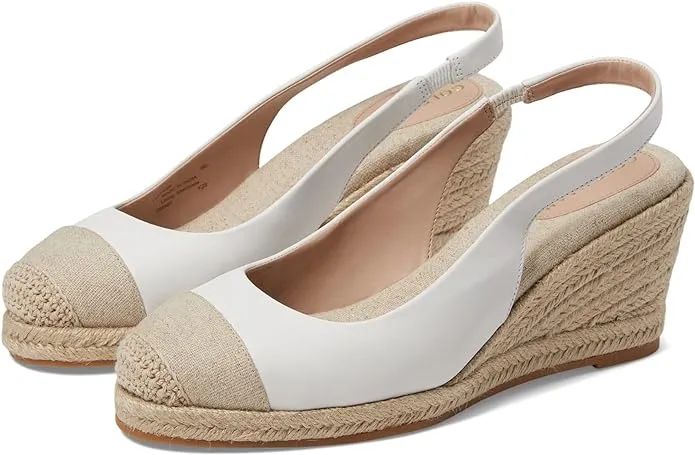 Cole Haan Cloudfeel White Leather Natural Linen Slingback Wedge Heeled Sandals