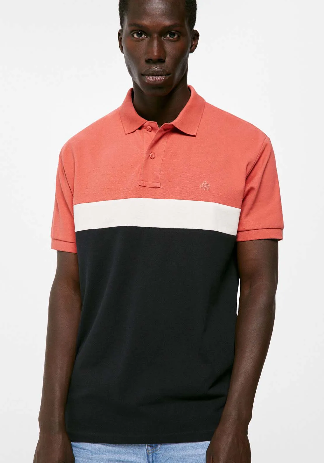 Colour block piqué polo shirt - Navy / Wine