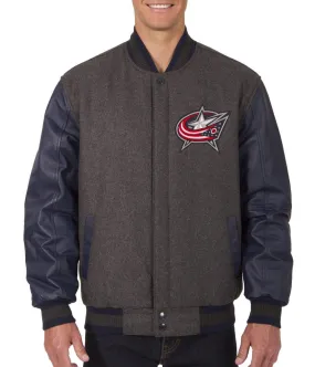 Columbus Blue Jackets Letterman Grey and Blue Jacket