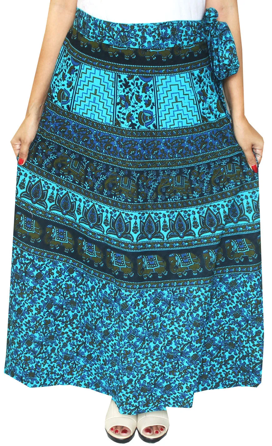 Cotton Long Skirts Wrap Around Womens Indian Clothes (Blue)