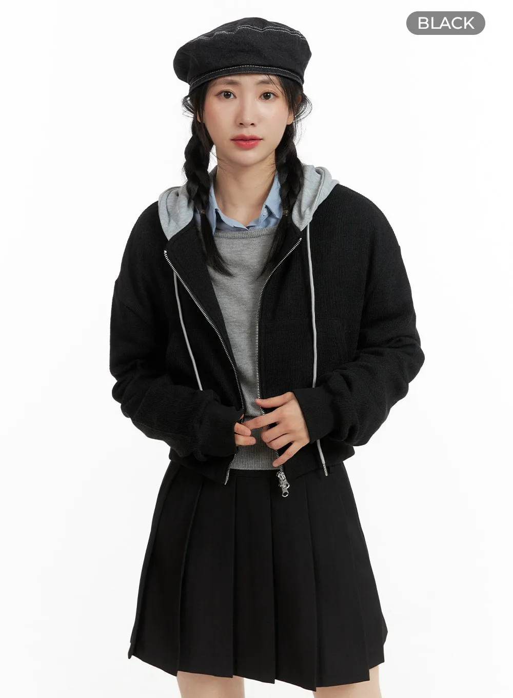 Cozy Two-Tone Hoodie Jacket OM408