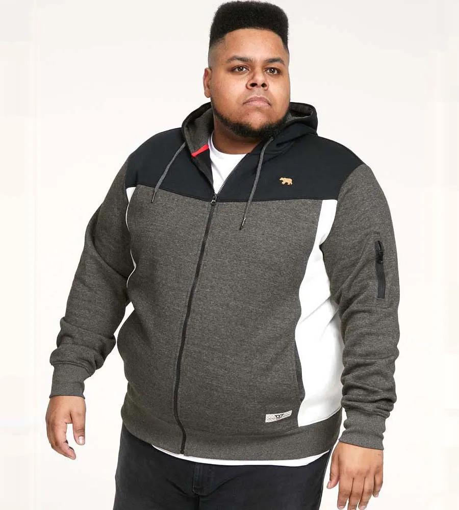 D555 Big Mens Full Zip Hoodie With Cut and Sew Sleeve Detail (NATHAN)