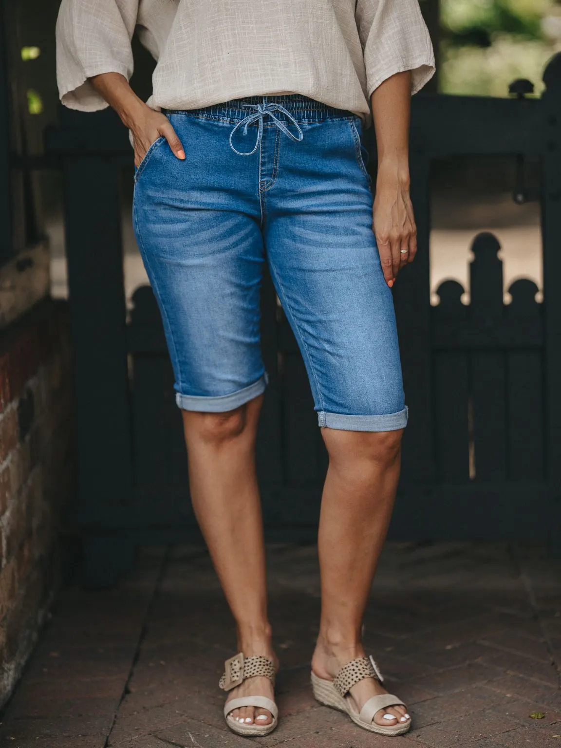 Denim Drawstring Shorts