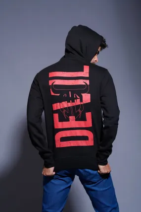 Devil in Red Printed Black Hoodie for Men