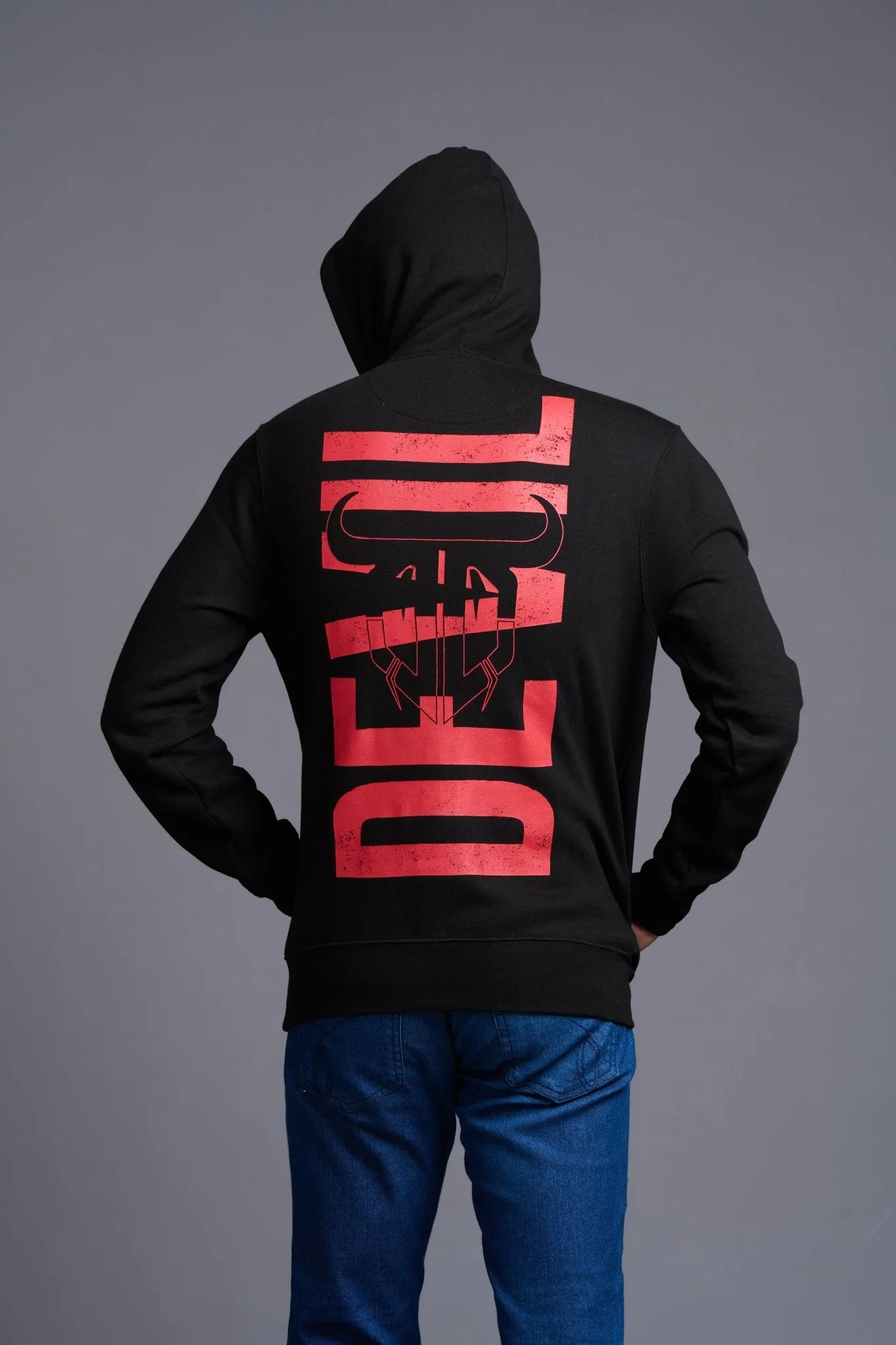 Devil in Red Printed Black Hoodie for Men