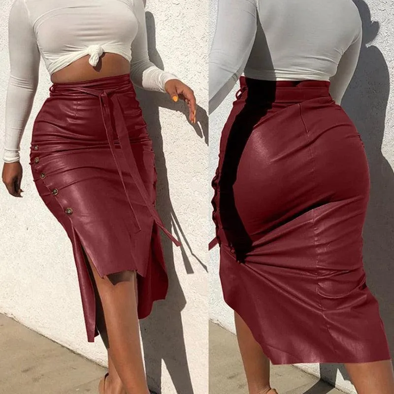 Drawstring High Waist Pleated Asymmetrical Elegant Ladies Skirt