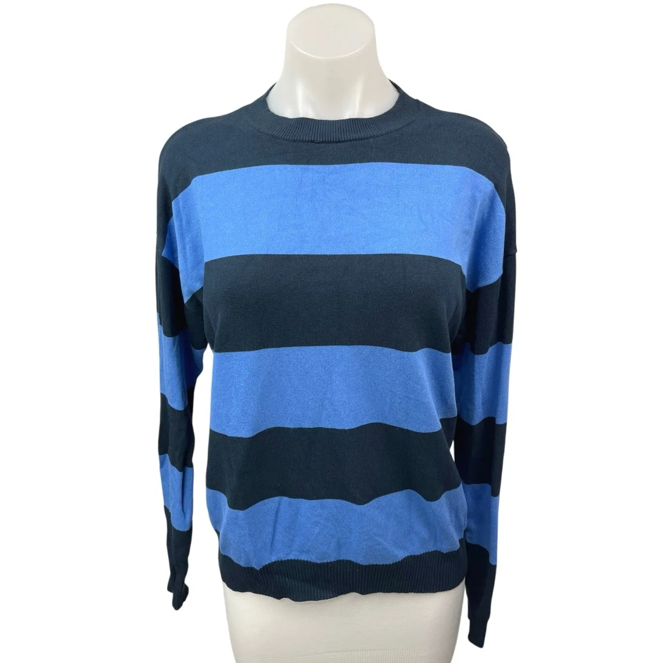 Edikted Navy Blue Striped Colorblock Crew Neck Pullover Sweater Top Size XS/S