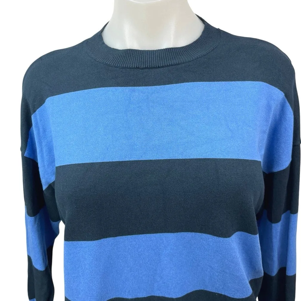 Edikted Navy Blue Striped Colorblock Crew Neck Pullover Sweater Top Size XS/S