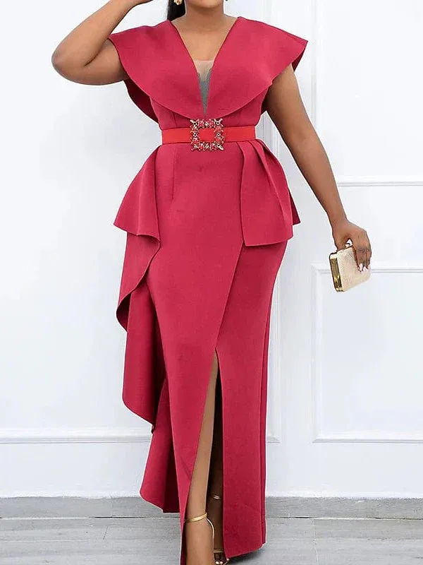 Elegant V-Neck Maxi Party Dress for Plus Size Women