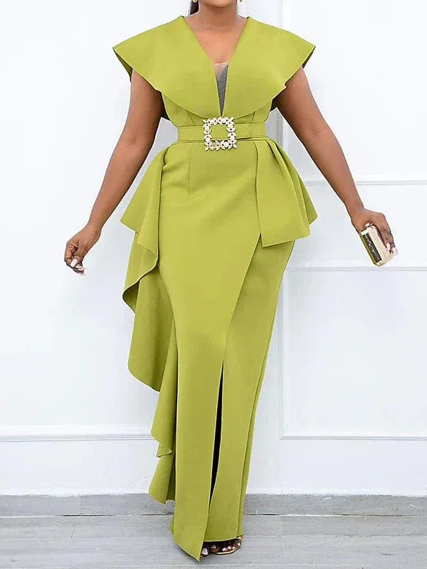 Elegant V-Neck Maxi Party Dress for Plus Size Women