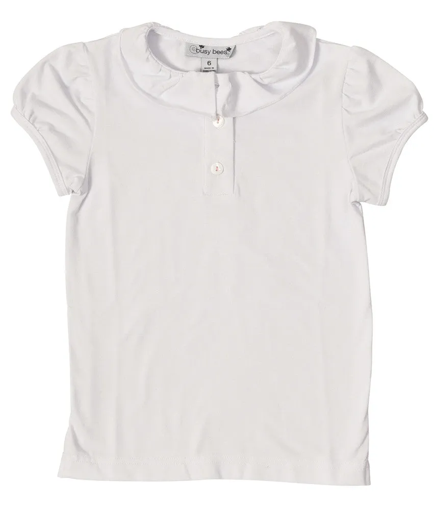 Eliza Girls Ruffle Knit Polo White