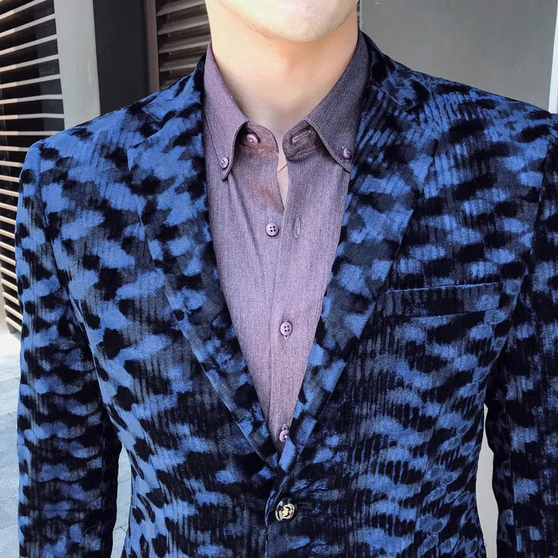 England Style Leopard Print Full Sleeve Single Button Party Blazer for Men