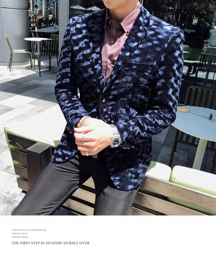 England Style Leopard Print Full Sleeve Single Button Party Blazer for Men