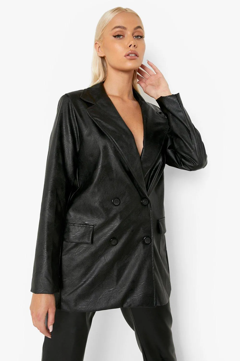 Faux Leather Color Pop Blazer