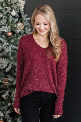 Feel The Spark Knit Sweater- Burgundy