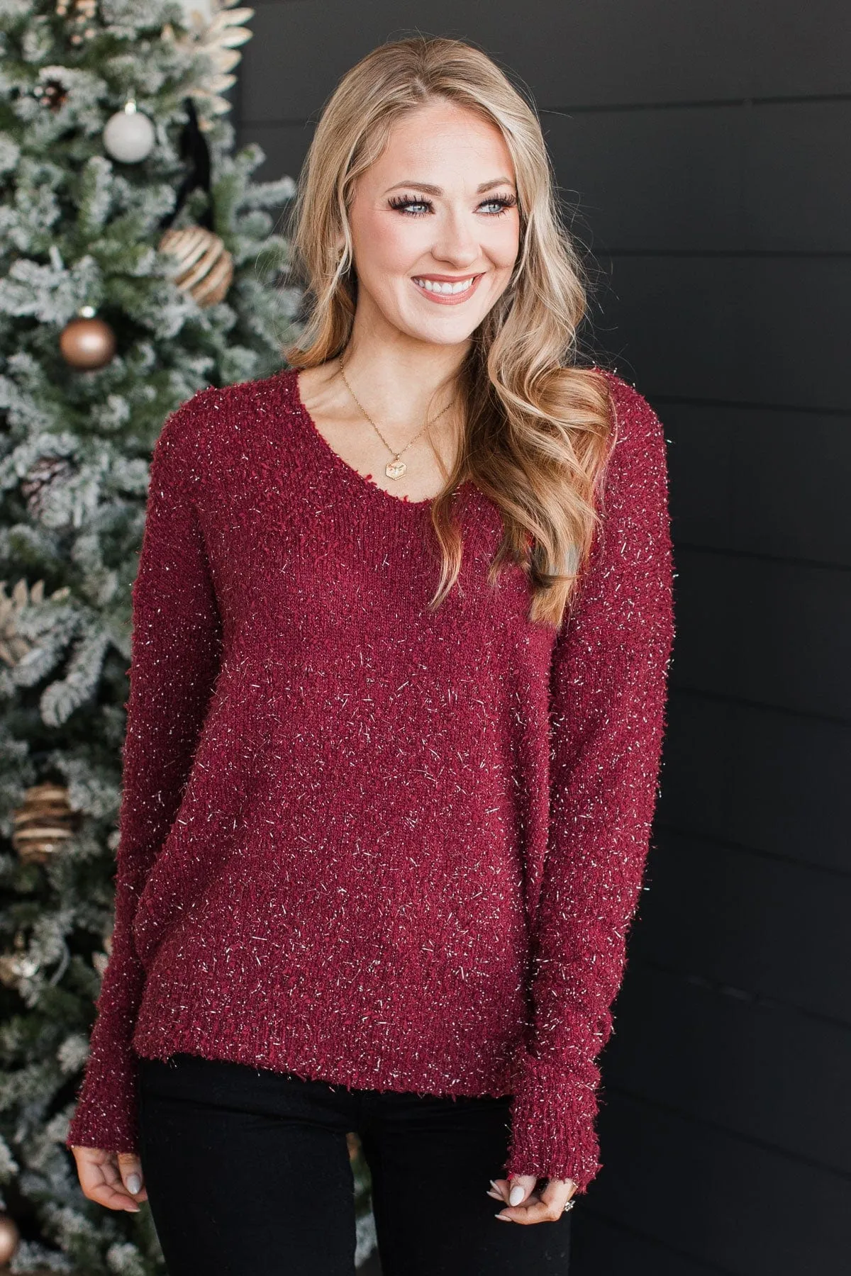 Feel The Spark Knit Sweater- Burgundy