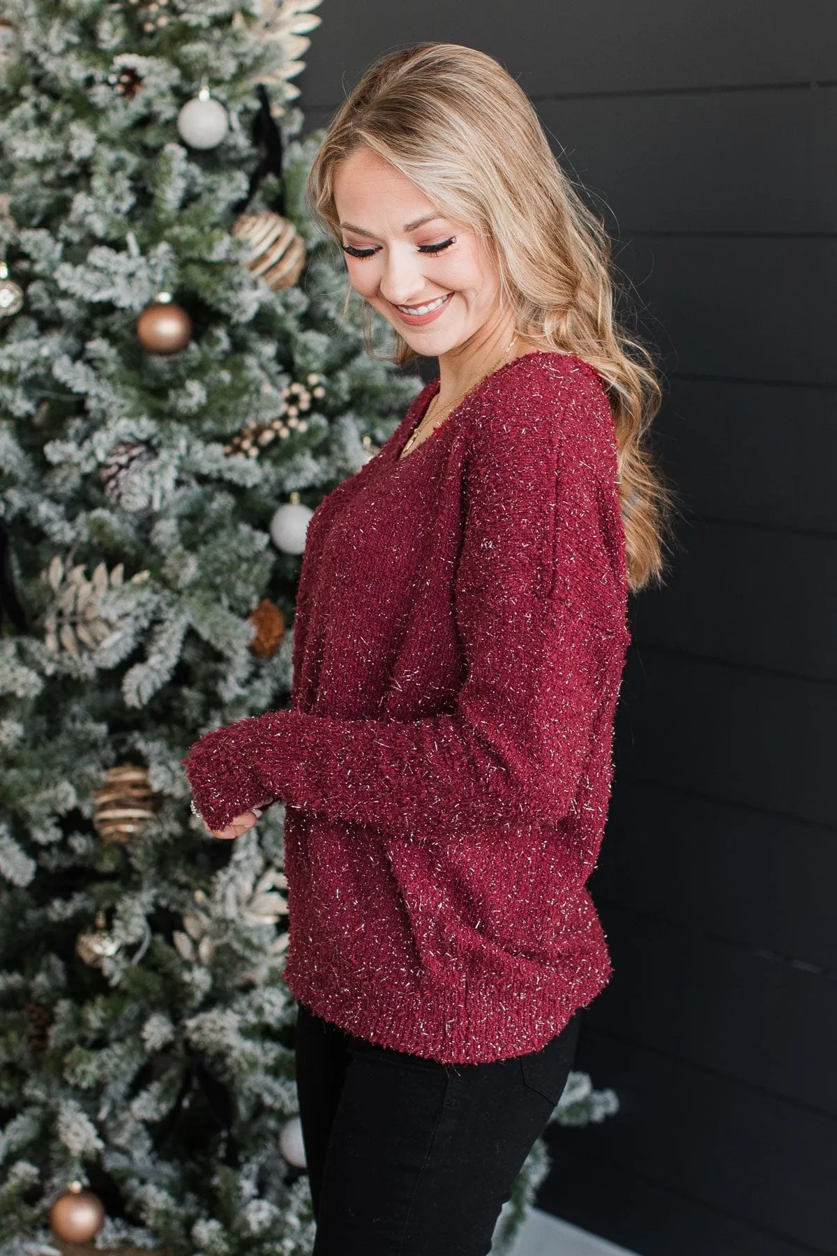 Feel The Spark Knit Sweater- Burgundy