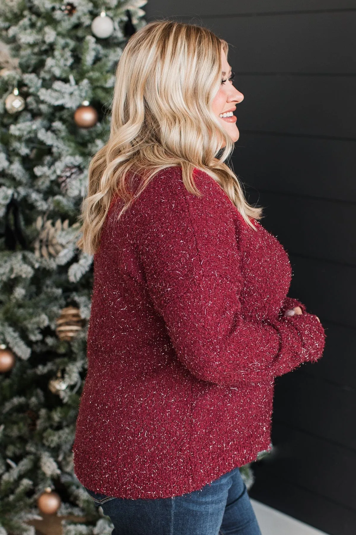 Feel The Spark Knit Sweater- Burgundy