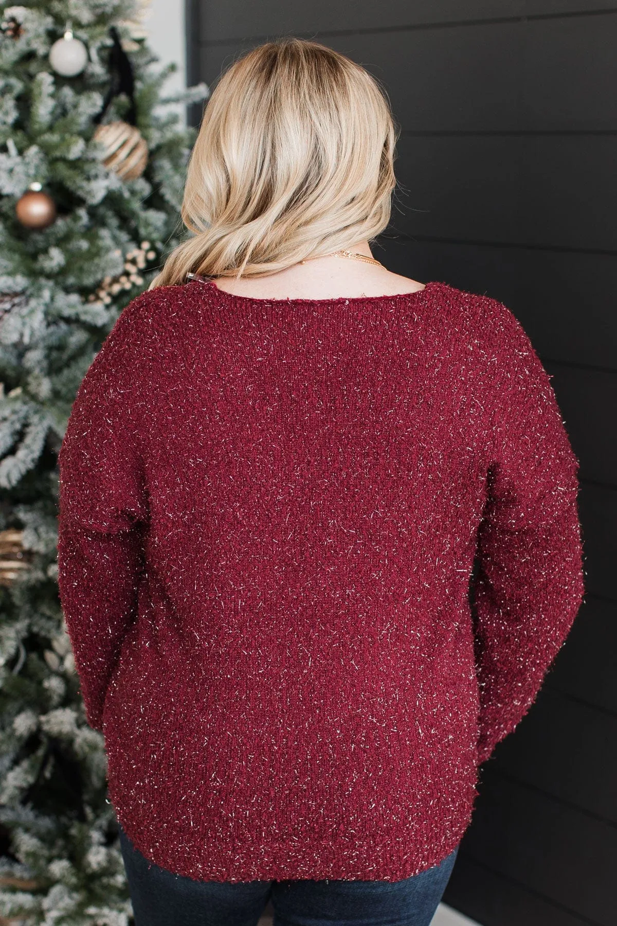 Feel The Spark Knit Sweater- Burgundy