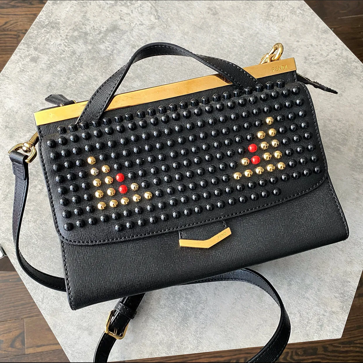 Fendi Black Small Demi-Jour Bead Monster Crossbody Bag