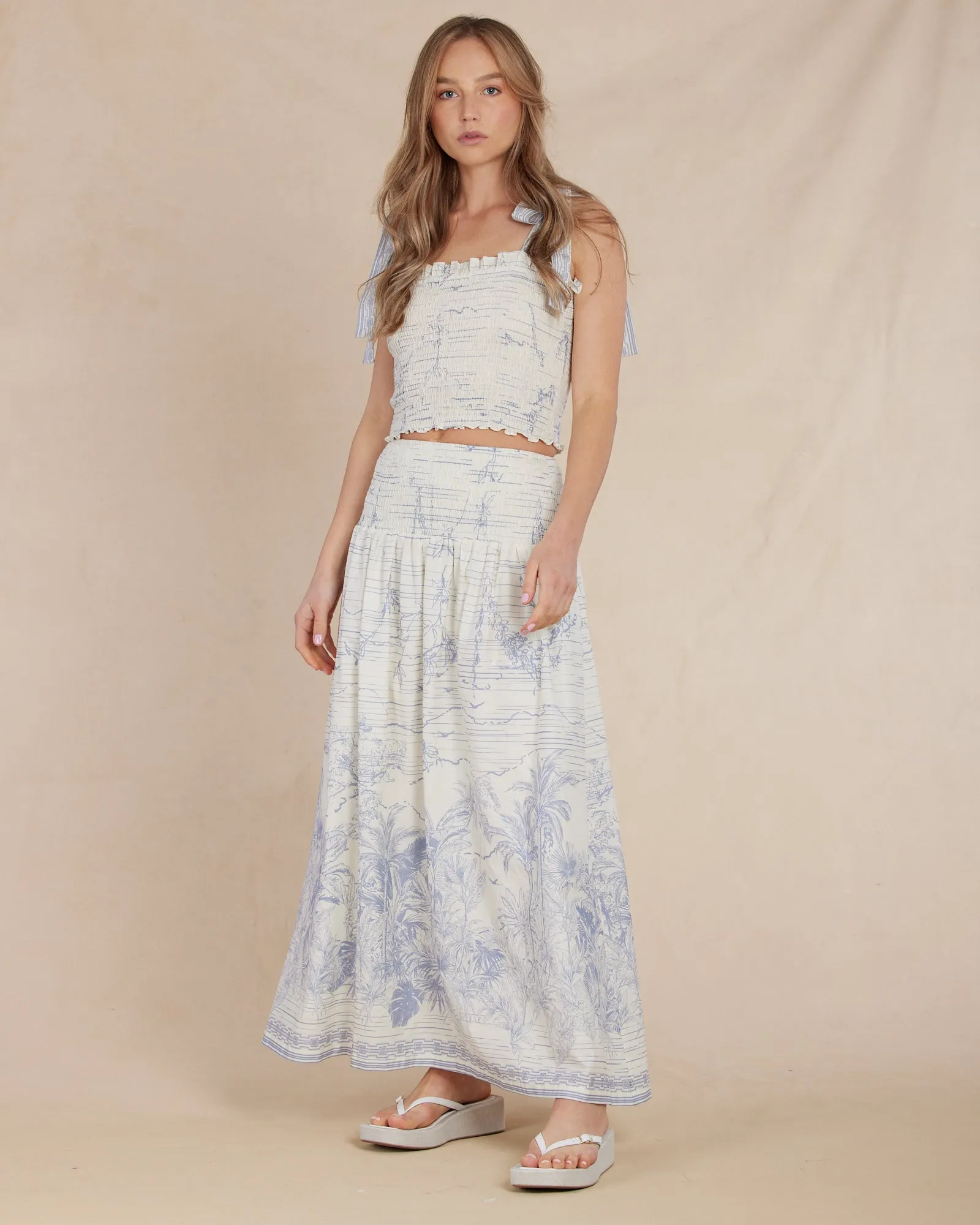 Fresco Linen Shirred Skirt