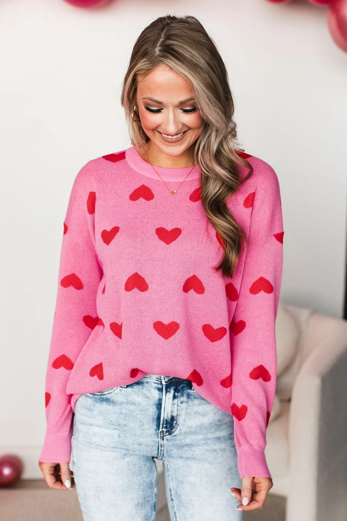 Genuine Love Heart Knit Sweater- Pink