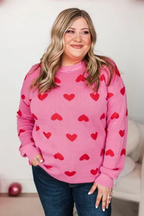 Genuine Love Heart Knit Sweater- Pink