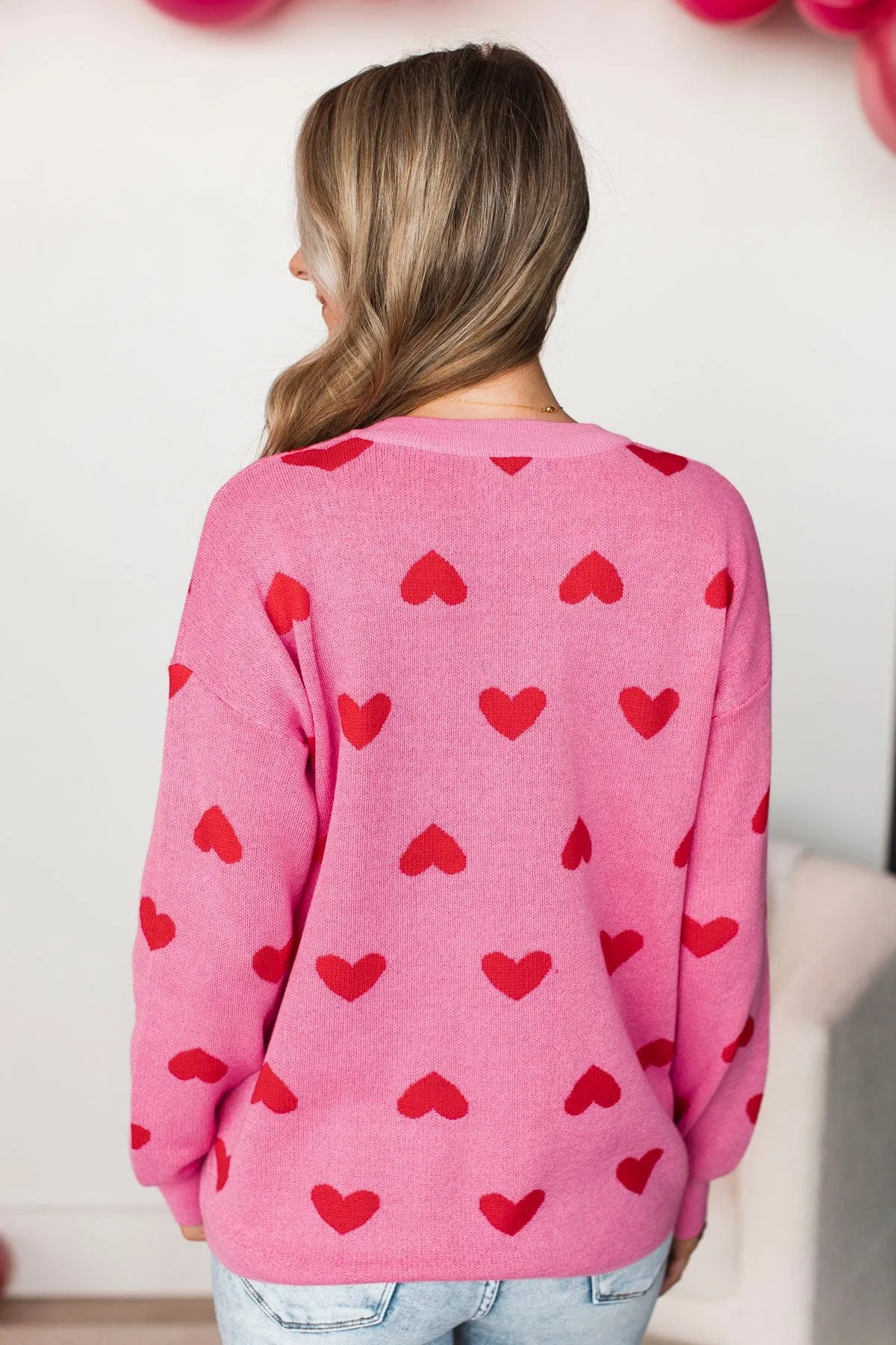 Genuine Love Heart Knit Sweater- Pink