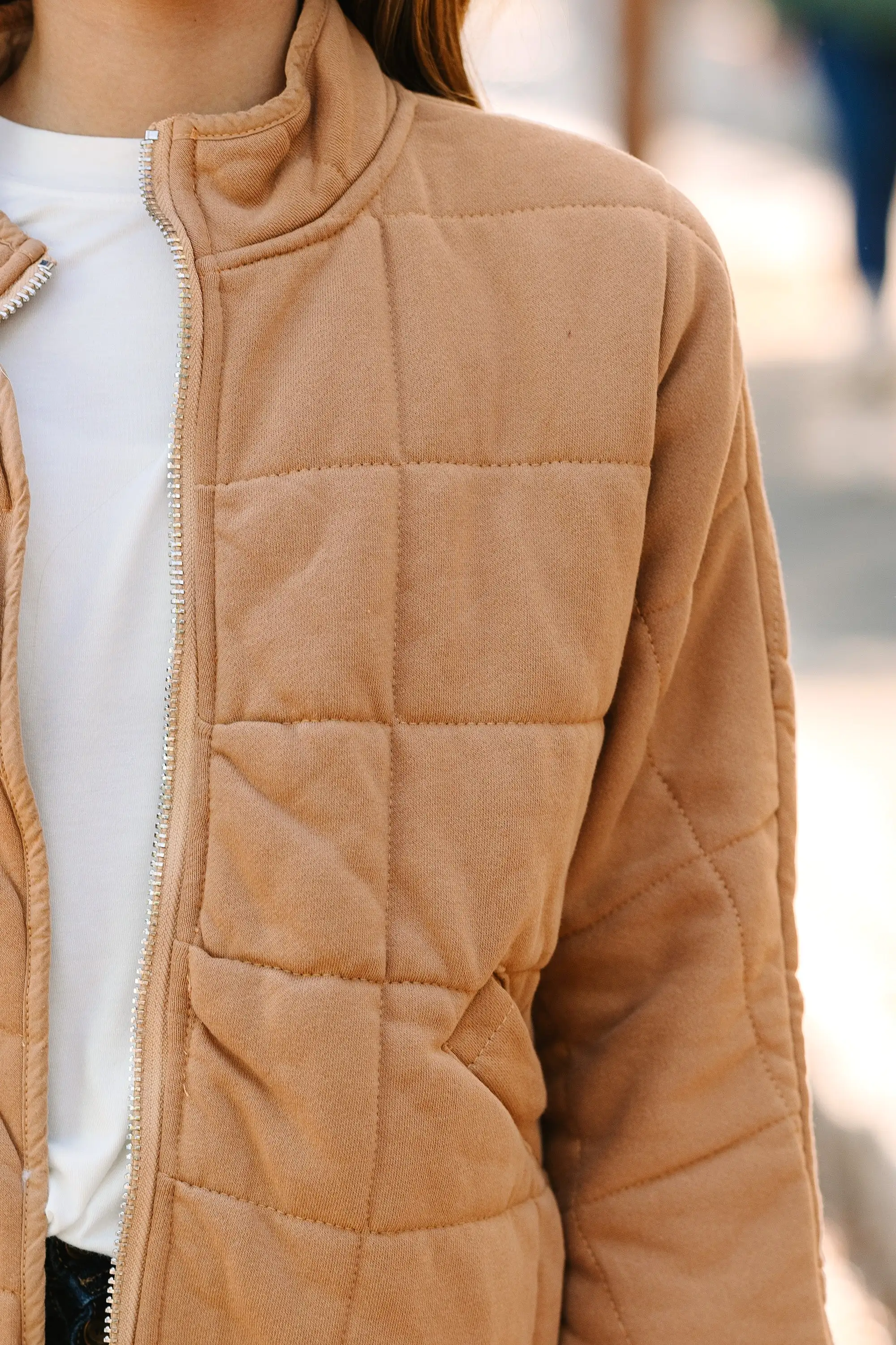 Girls: Getting Cozy Taupe Brown Quilted Jackets