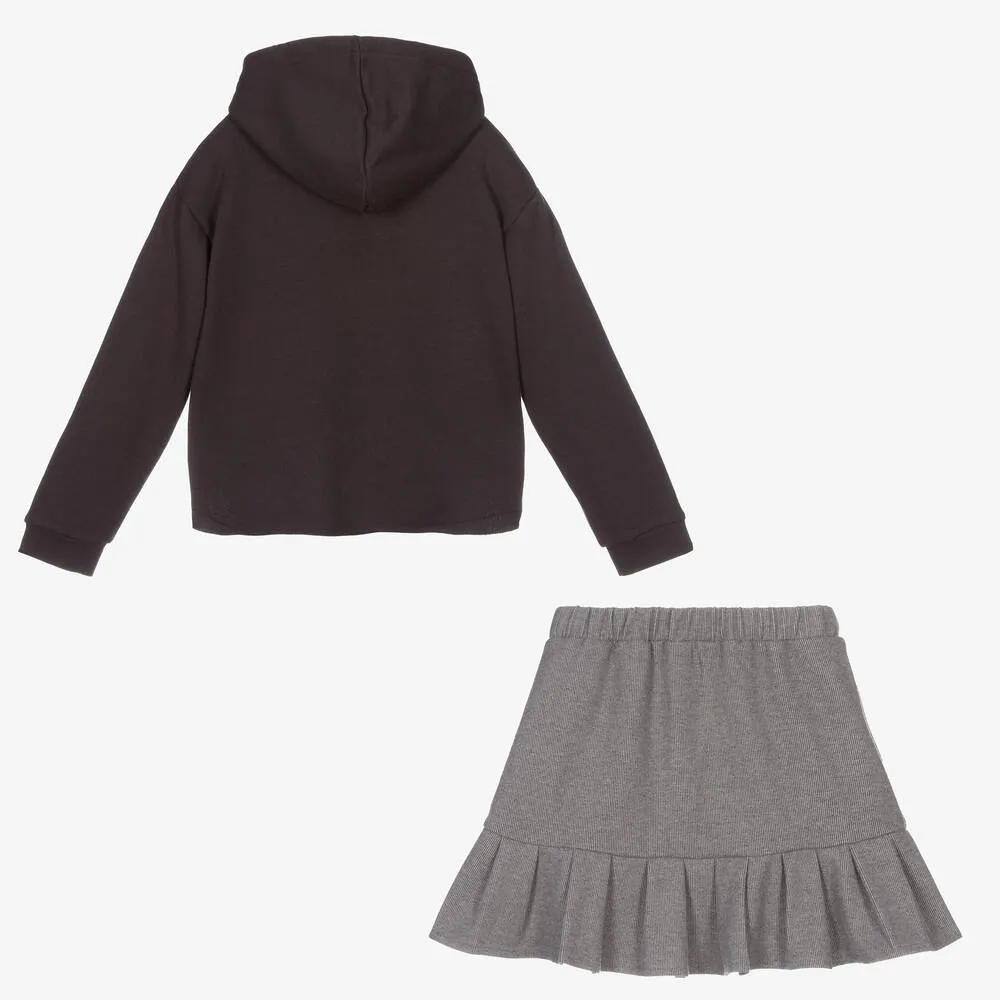 Girls Grey Hoodie & Skirt Set