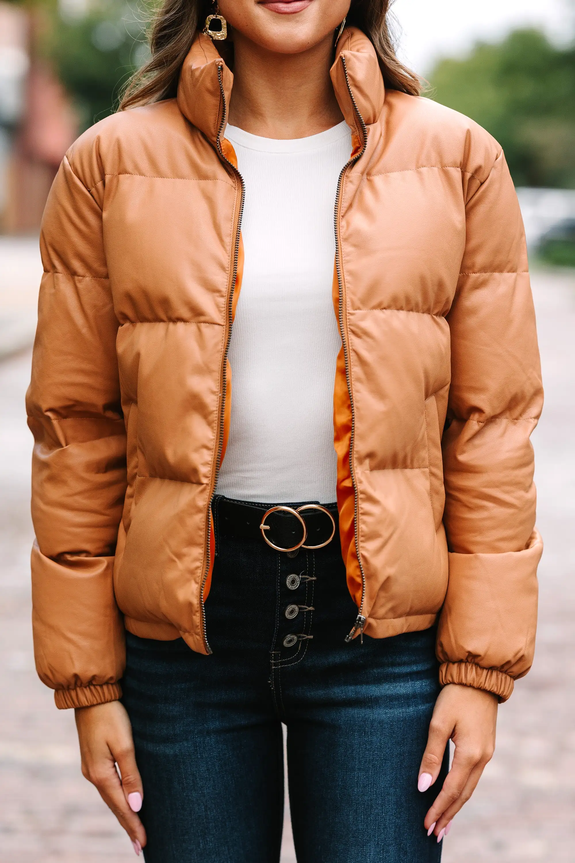 Give It Your All Camel Brown Faux Leather Puffer Jacket