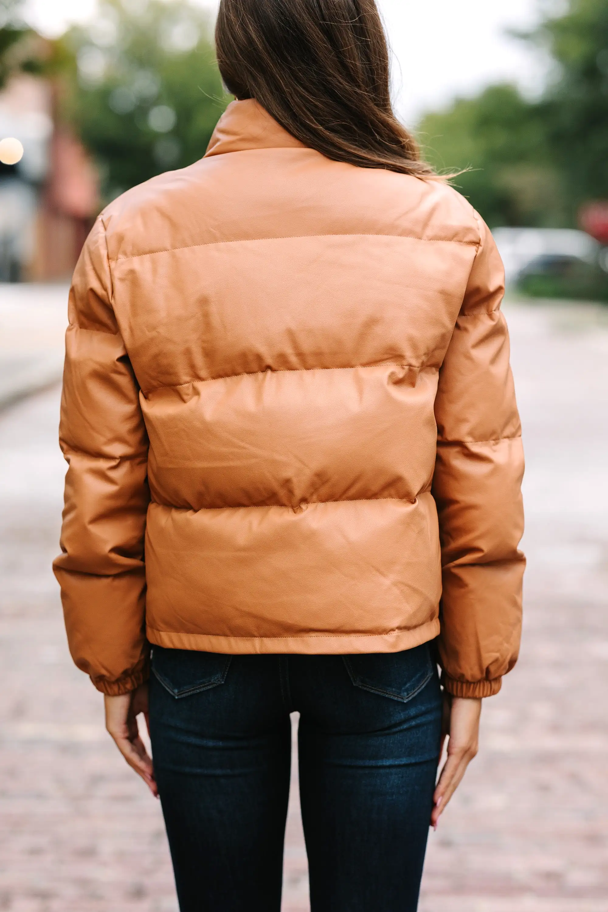 Give It Your All Camel Brown Faux Leather Puffer Jacket