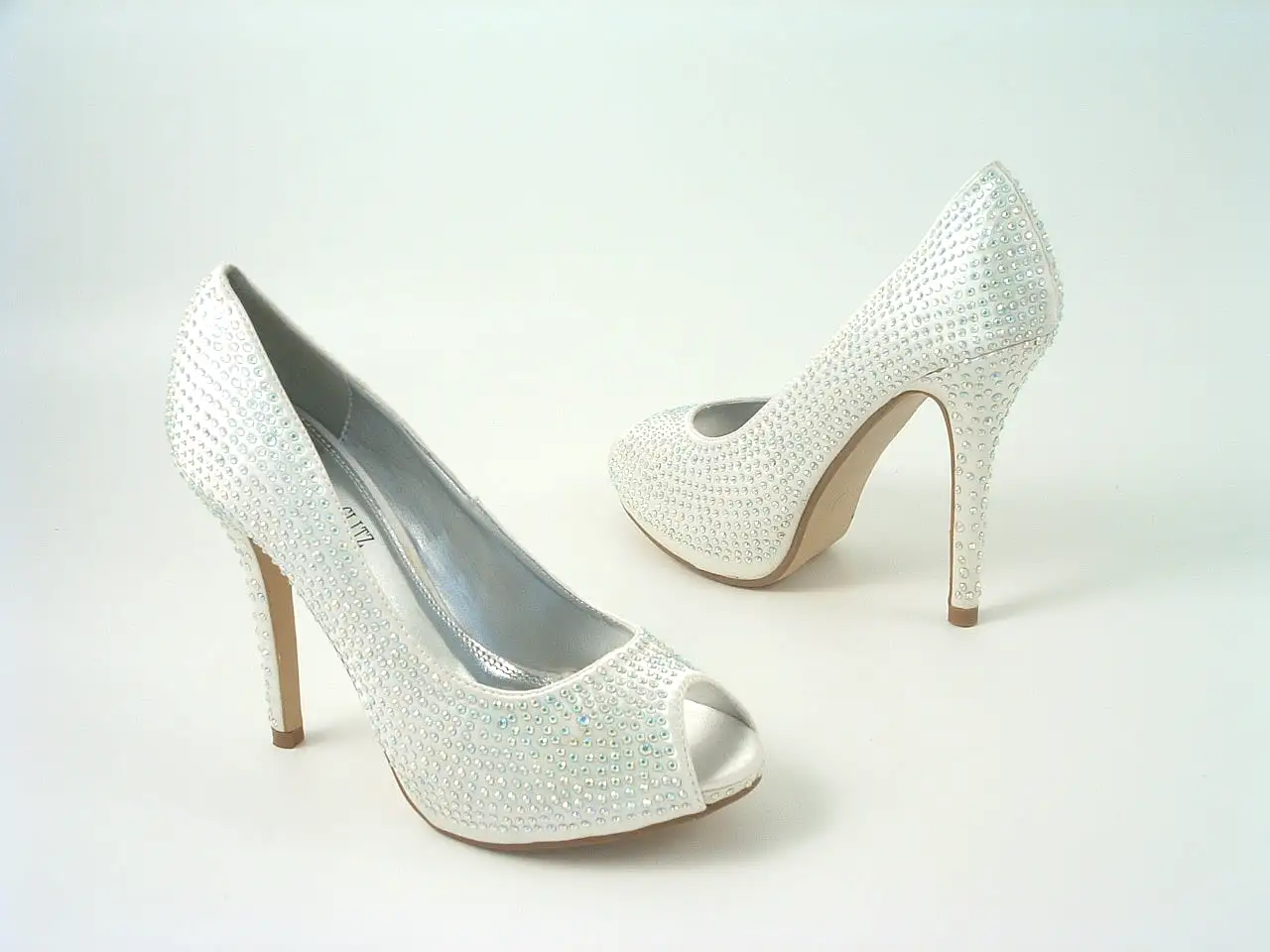 Glitz Shoes Diamante Peep Toe Court Shoe