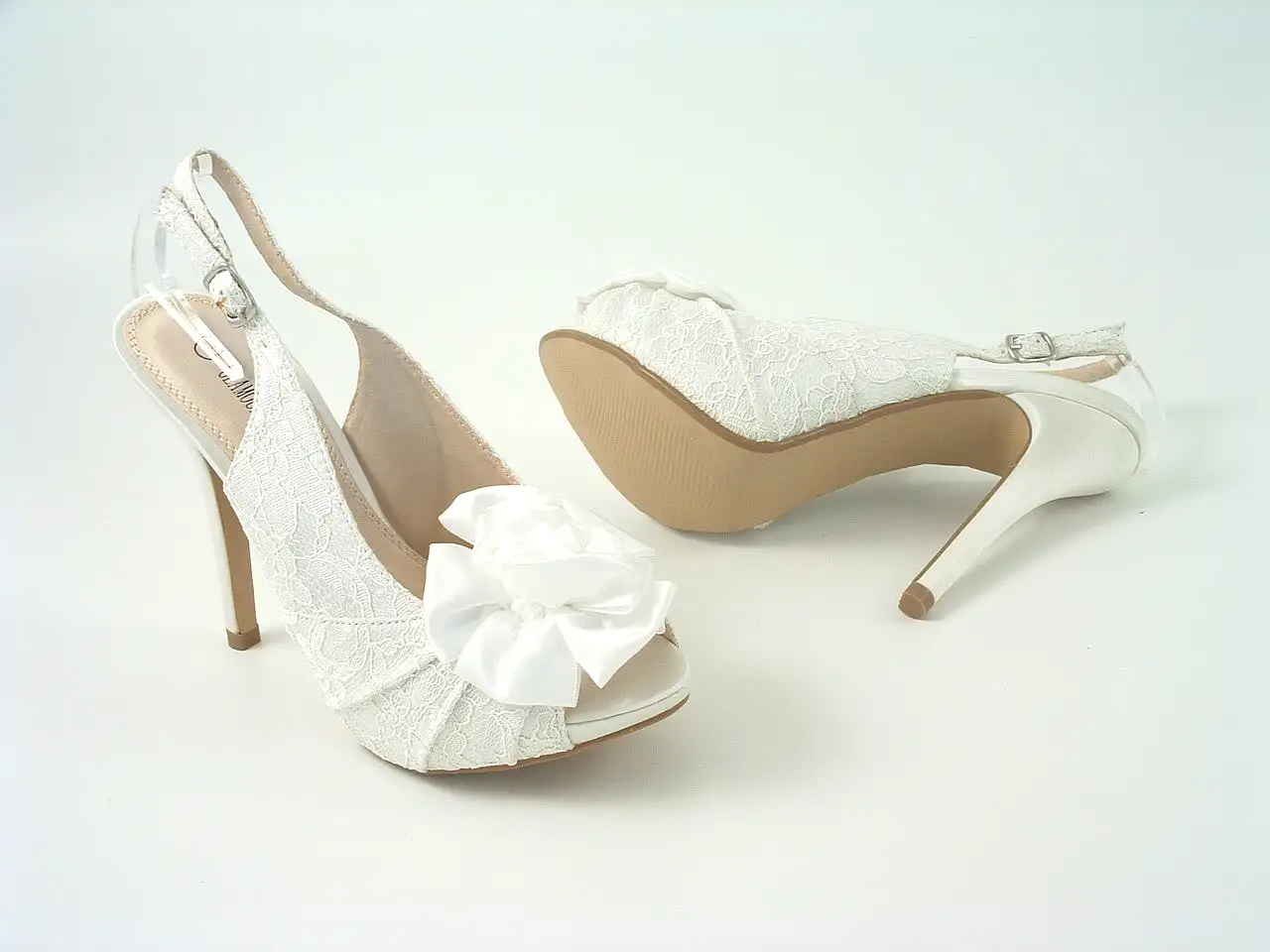 Glitz Shoes Kesha Ivory Lace Peep Toe Court Shoe