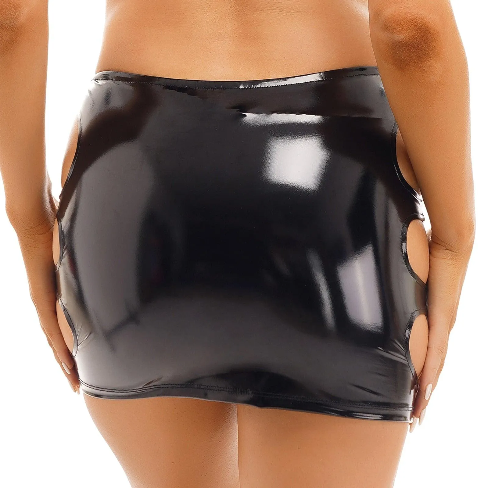 Glossy Patent Leather Pencil Mini Hip Skirt