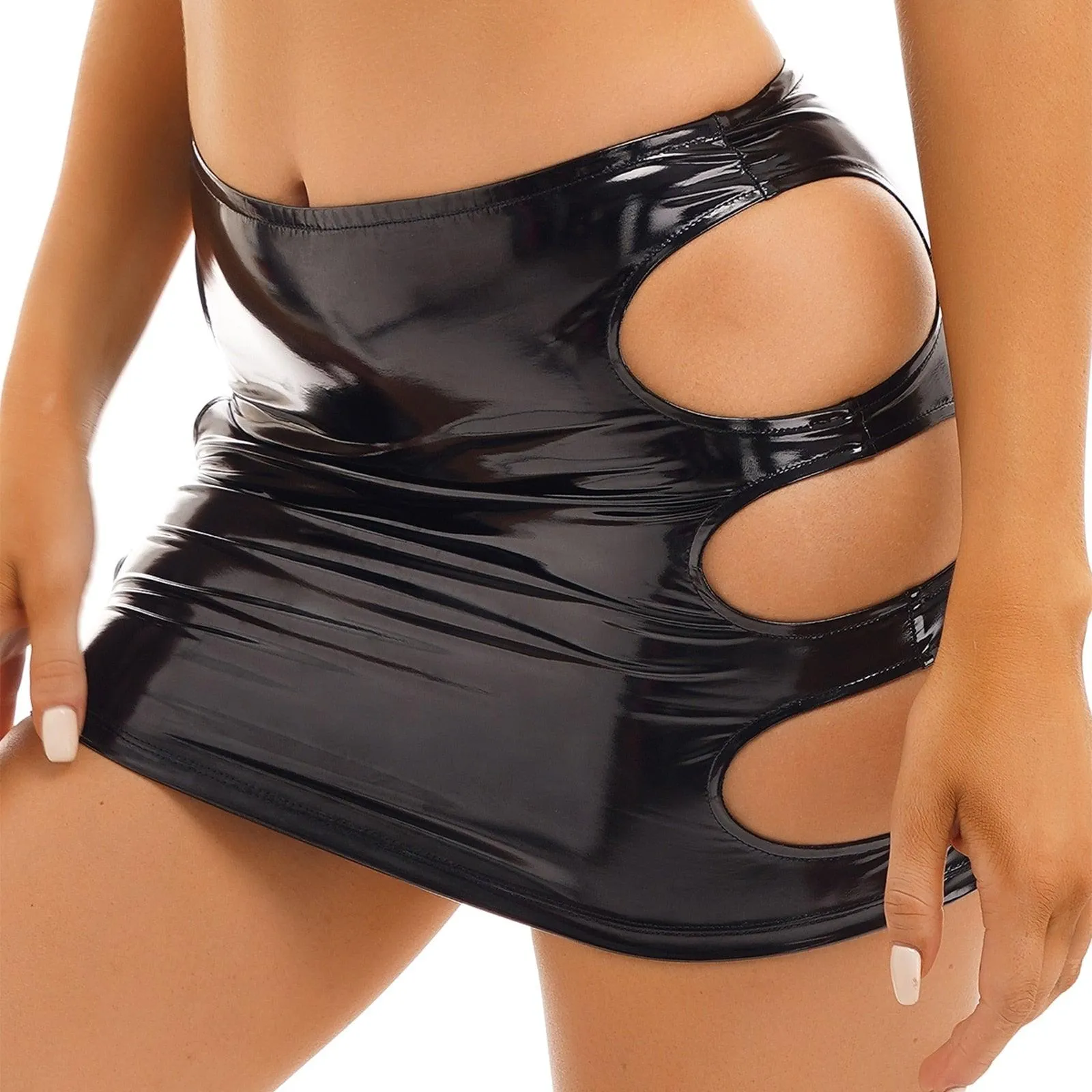 Glossy Patent Leather Pencil Mini Hip Skirt