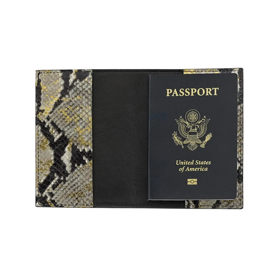 GRAPHIC IMAGE | Leather Passport Holder | Gold Embossed Python Leather - Gold Snakeskin Passport Holder Accessory