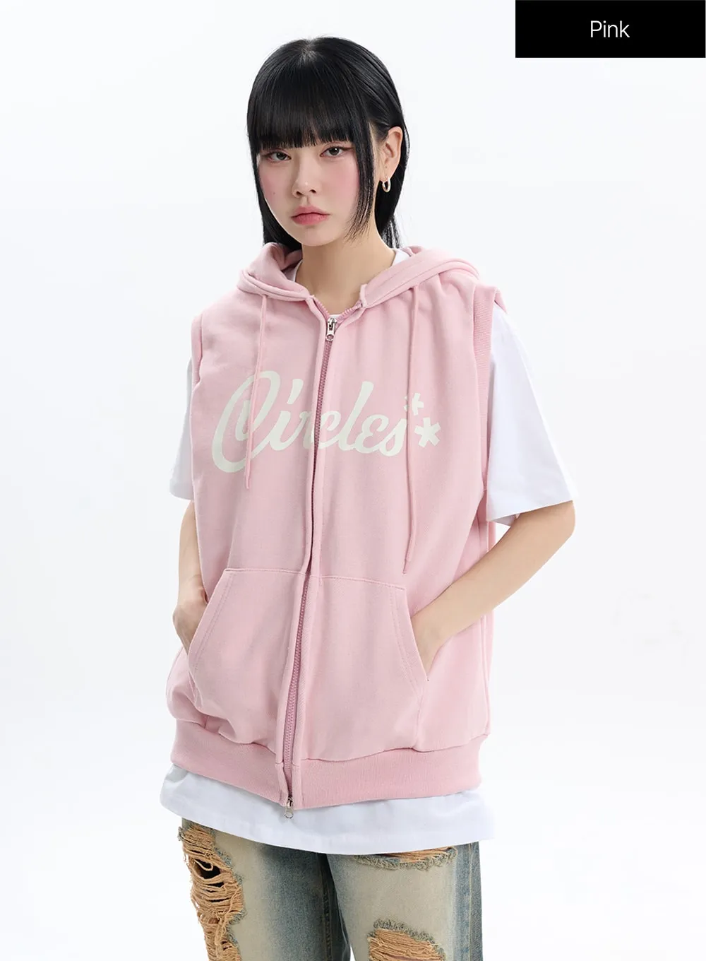 Graphic Lettering Hoodie Vest Jacket IF413