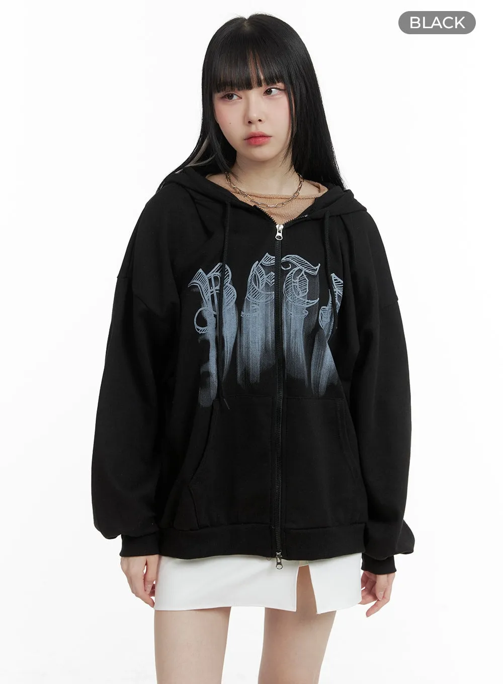 Graphic Lettering Oversized Hoodie Jacket OM426