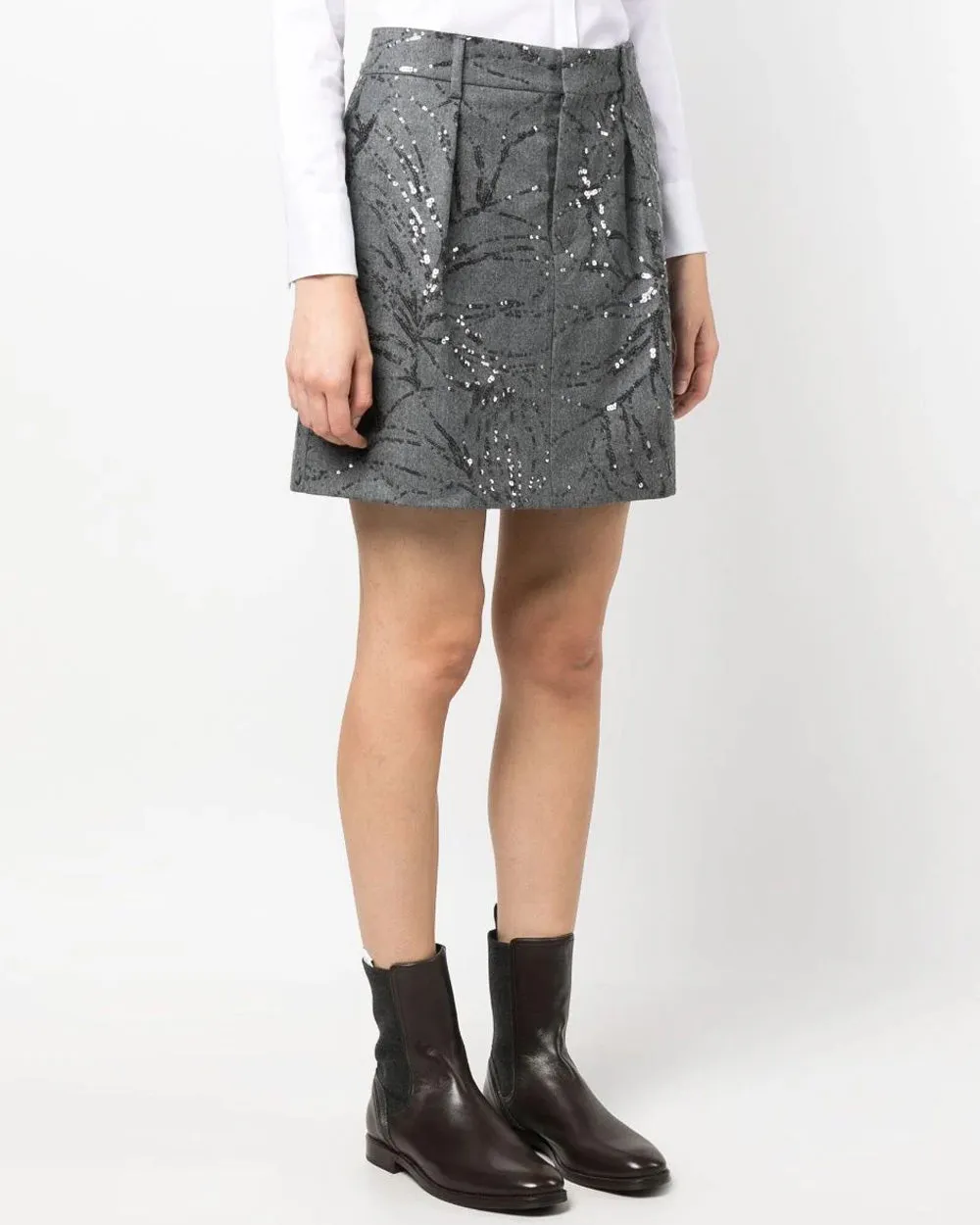 Grey Embellished Paillette Mini Skirt