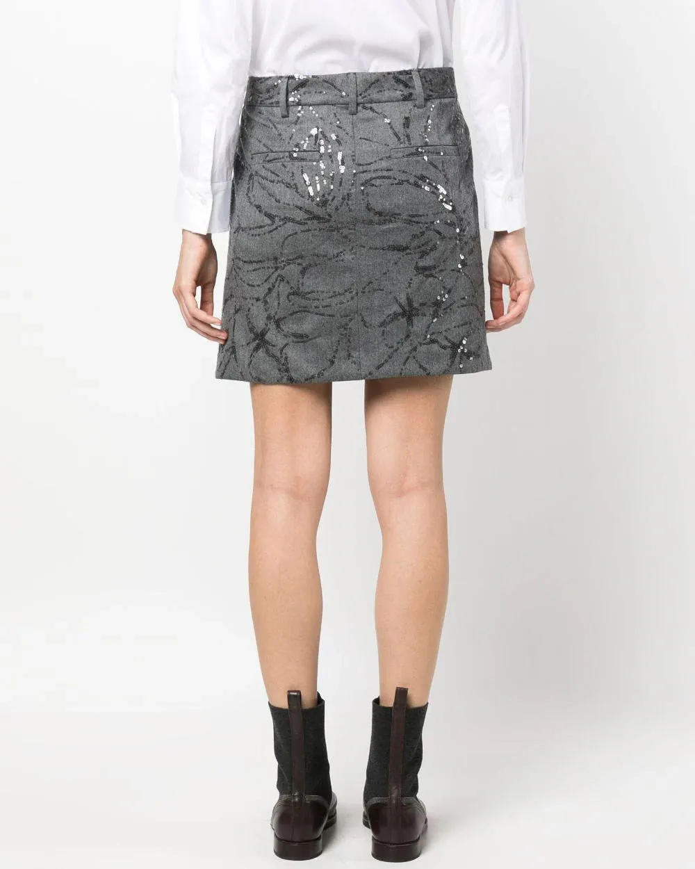 Grey Embellished Paillette Mini Skirt