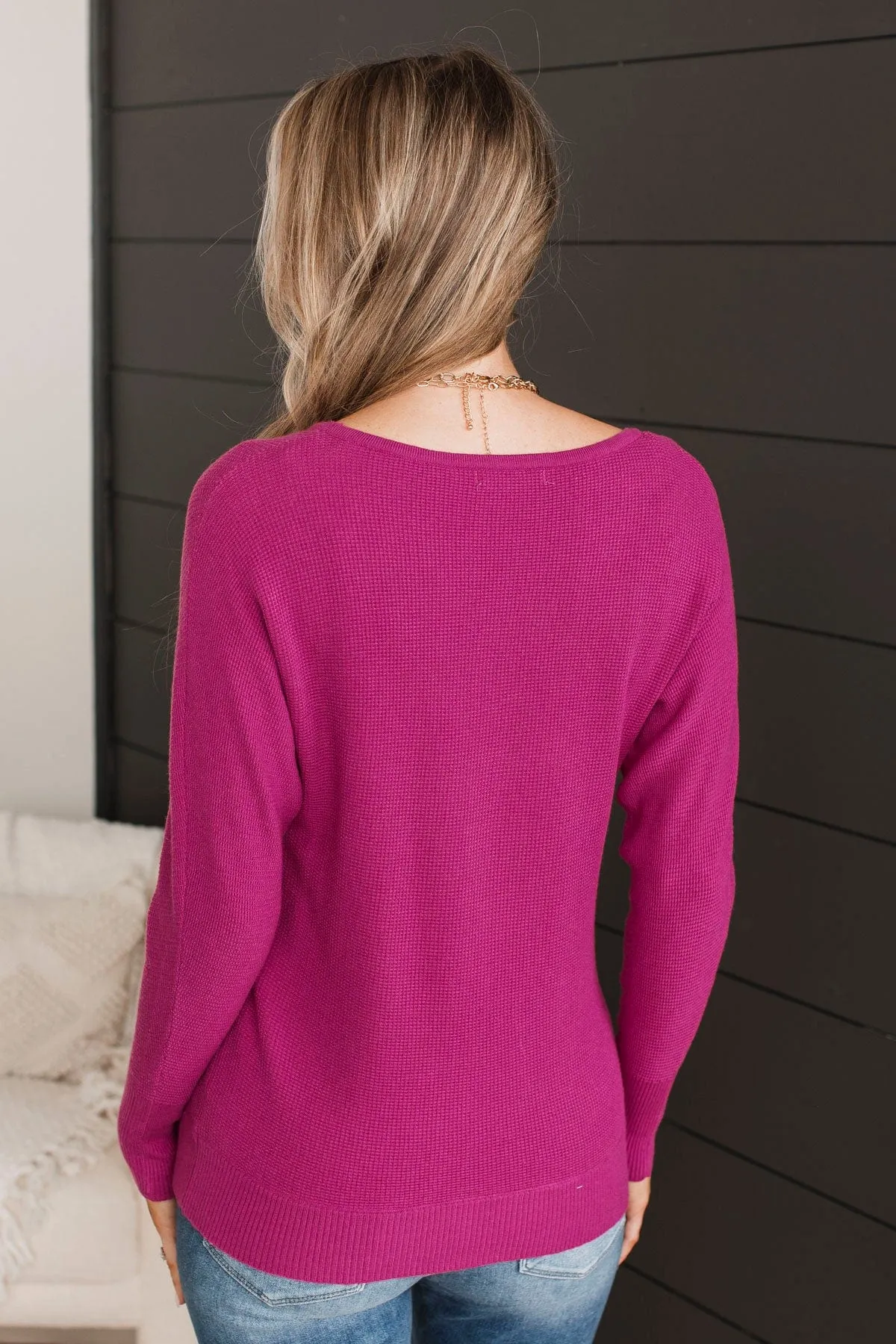 Hearts Beat Together Knit Sweater- Fuchsia