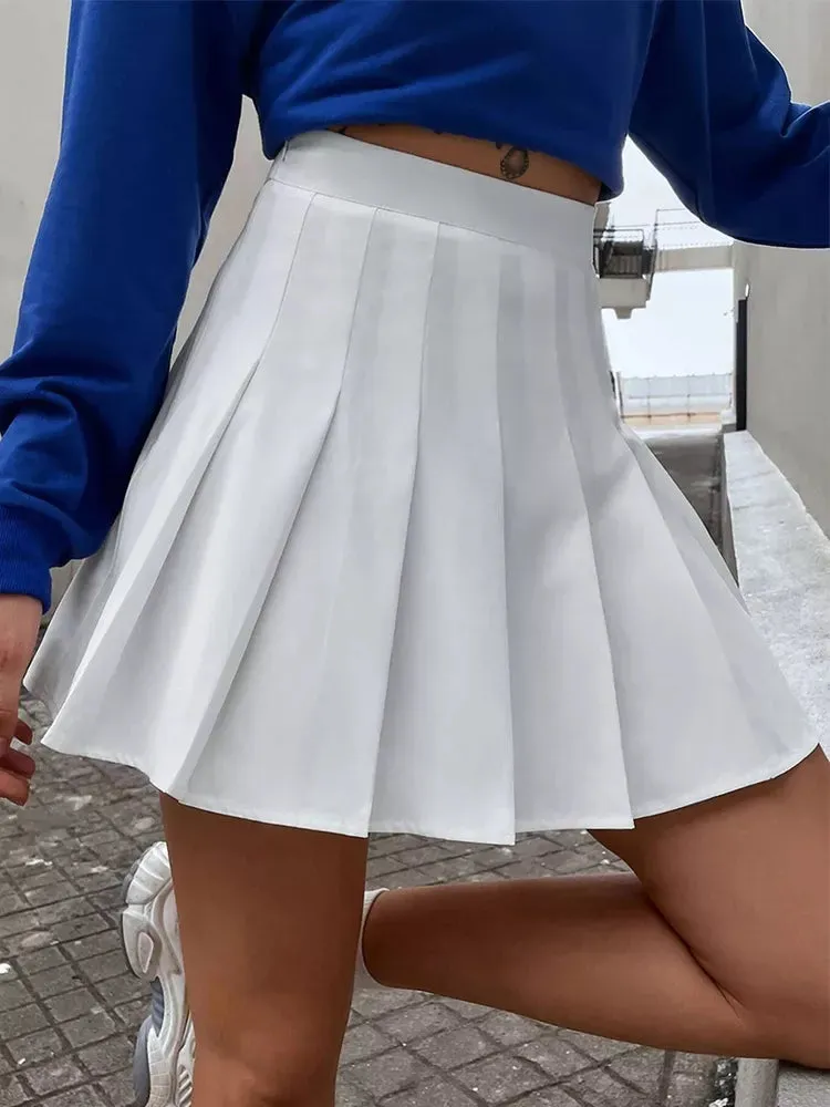 High-Waist Pleated Skirt Uniforms and Dance Skirts with Inner Shorts