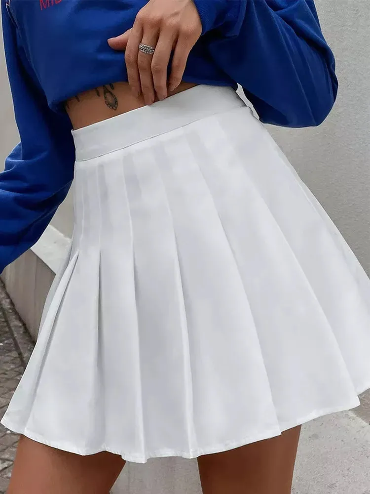 High-Waist Pleated Skirt Uniforms and Dance Skirts with Inner Shorts