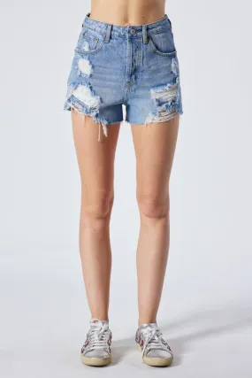 High Waisted Destroyed Denim Shorts