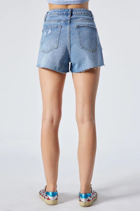 High Waisted Destroyed Denim Shorts