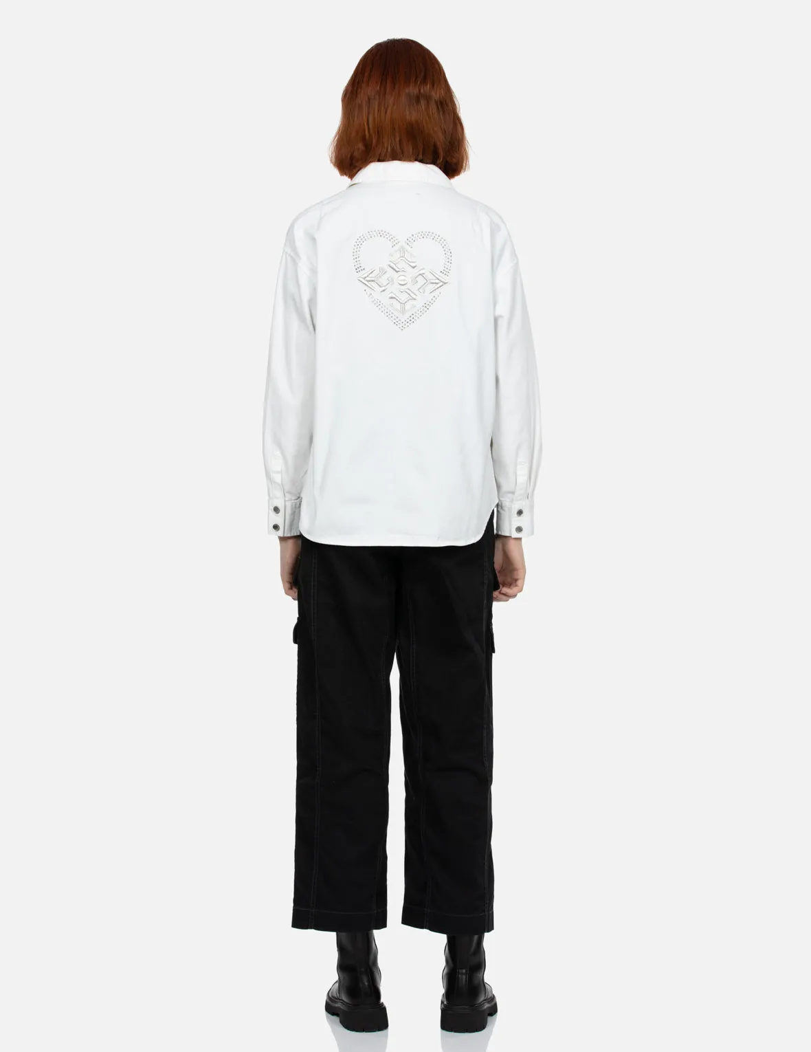 Kamon Embroidery and Heart Shape Rhinestone Relax Fit Shirt Jacket